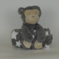Peluche singe brodé avec son plaid